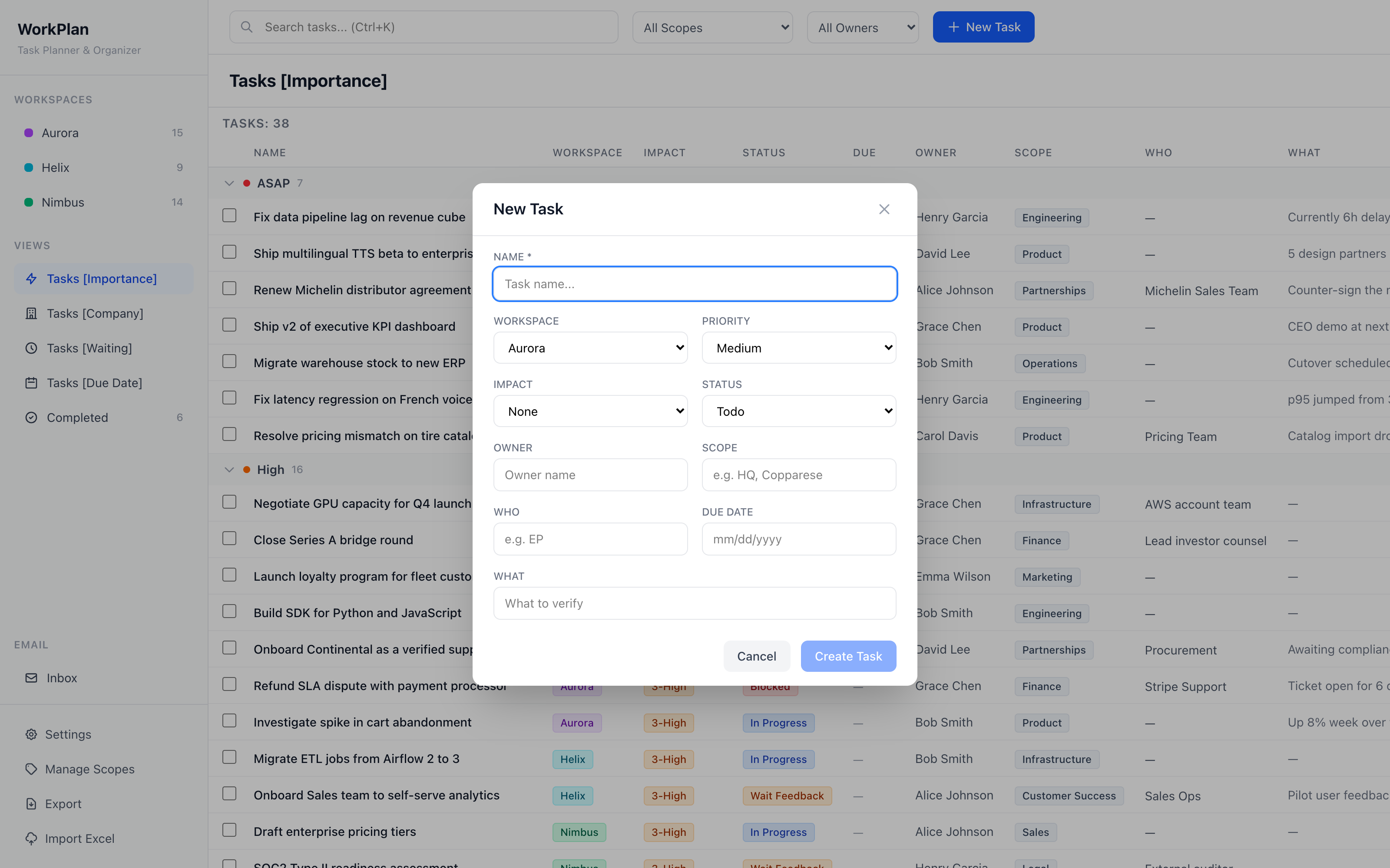 New Task modal